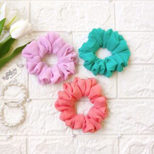 Georgette scrunchies Lavender, Iris Blue, Peach colour image