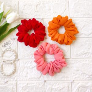 Georgette scrunchies Maroon, Mustard Yellow, Peach colour image
