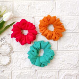 Georgette scrunchies Bright Pink, Mustard yellow, Iris Blue colour image